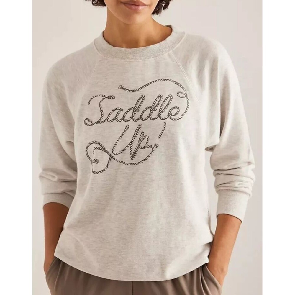 By Anthropologie Crew-Neck Graphic Sweatshirt Top Long Sleeve Gray MP 277691